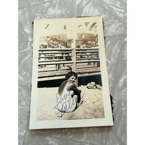 Vintage B&W Beach Photo Woman Swimsuit Signed Love Billie Catalina Island 2x3